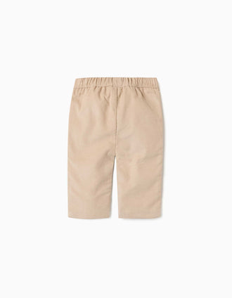 Corduroy trousers with elastic waistband for newborn boys, beige