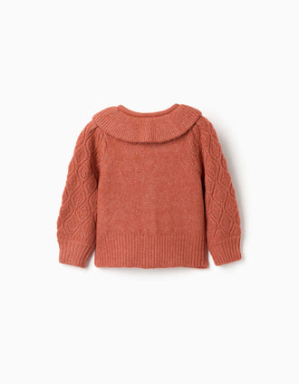 Cardigan en maille ajourée avec volants pour bébé fille, terracotta