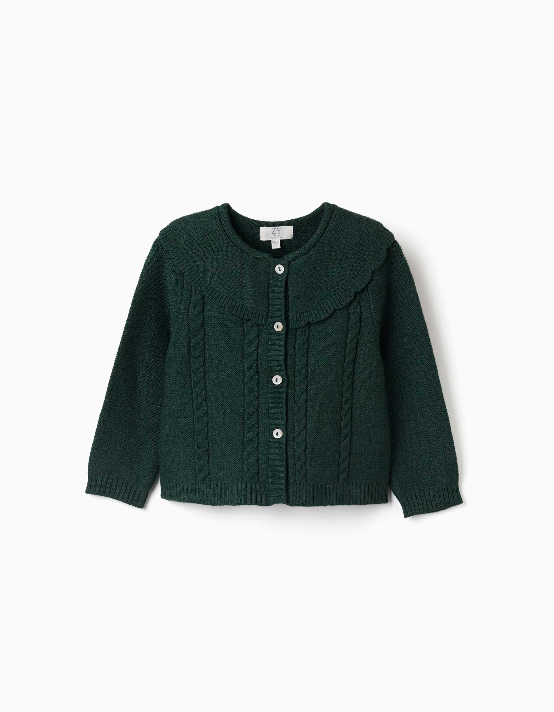 Cardigan en maille avec détails torsadés B&S pour bébé fille, vert foncé