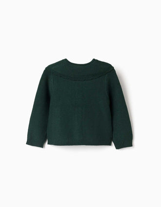 Cardigan en maille avec détails torsadés B&S pour bébé fille, vert foncé