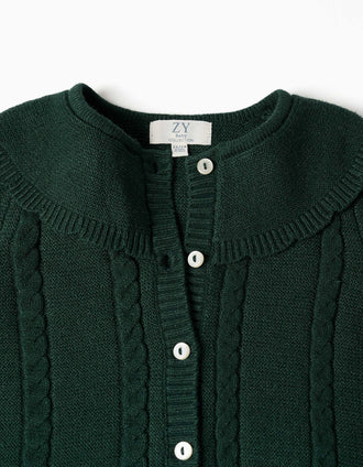Cardigan en maille avec détails torsadés B&S pour bébé fille, vert foncé