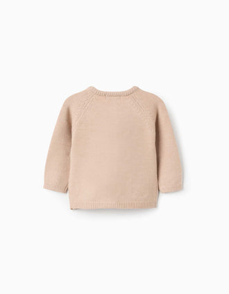 Knitted cardigan with jacquard pattern for newborns, beige