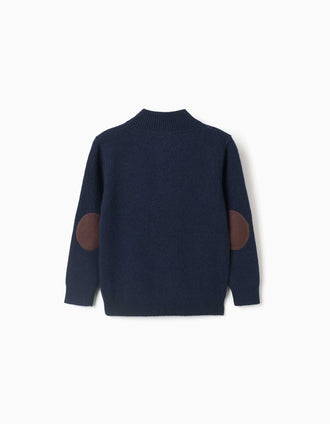 Camisola em mistura de lã com gola subida para menino, azul-escuro