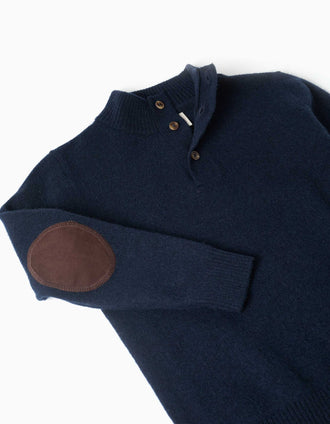 Camisola em mistura de lã com gola subida para menino, azul-escuro