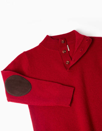 Camisola em mistura de lã com gola subida para menino, vermelho