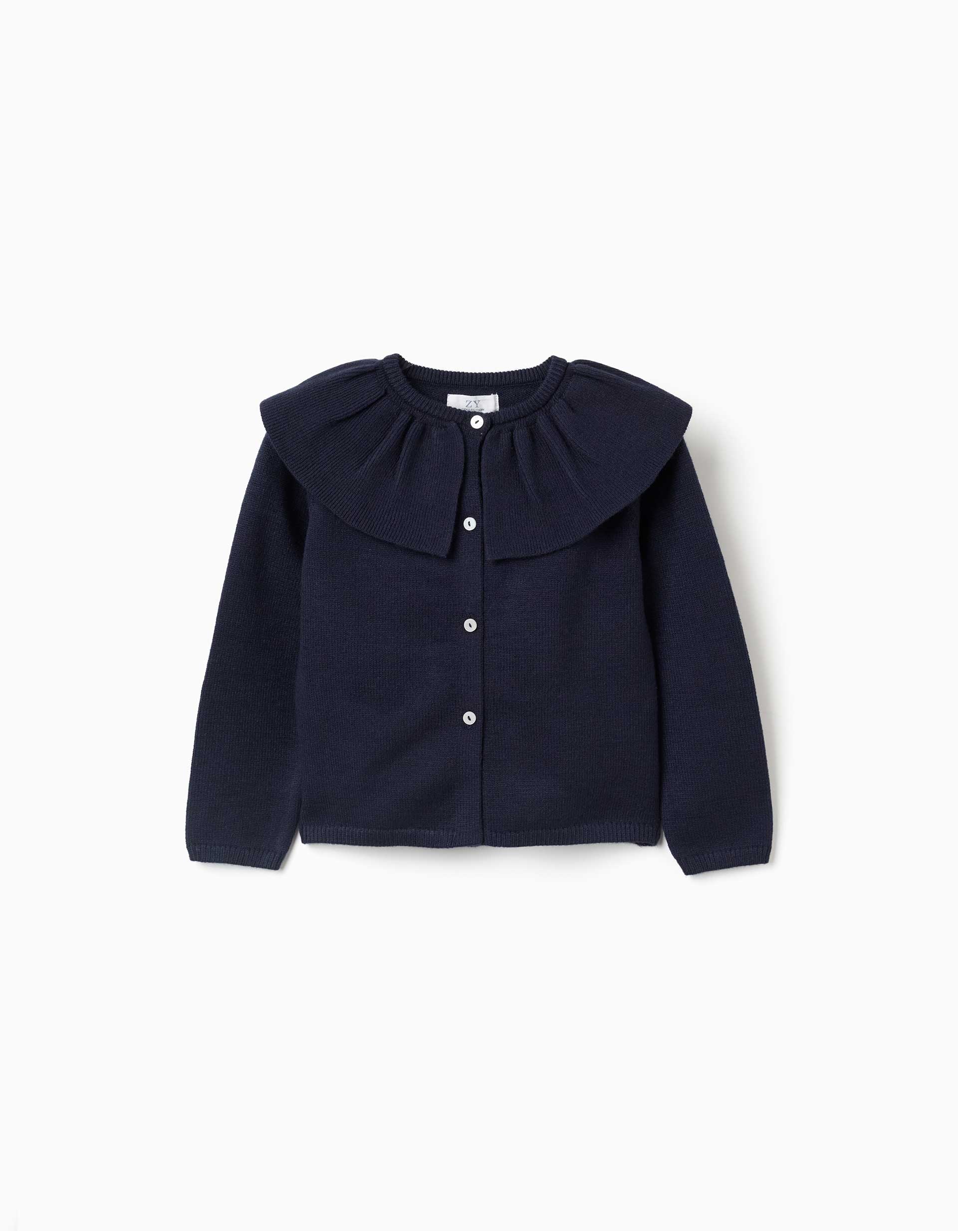 Cardigan en maille avec maxi col à volants pour fille, bleu marine