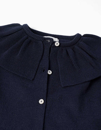 Cardigan en maille avec maxi col à volants pour fille, bleu marine