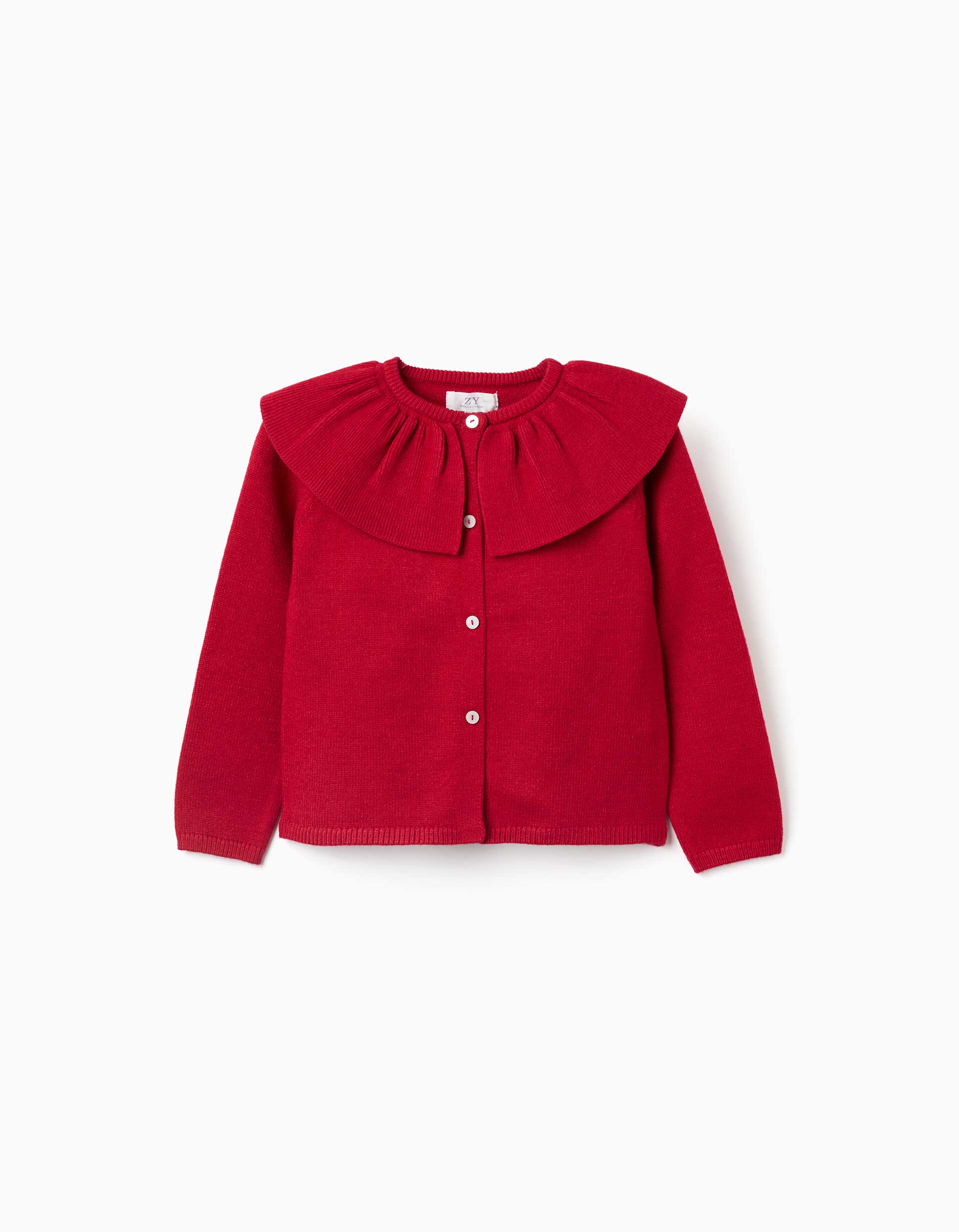 Cardigan de malha com maxi gola com folhos para menina, vermelho