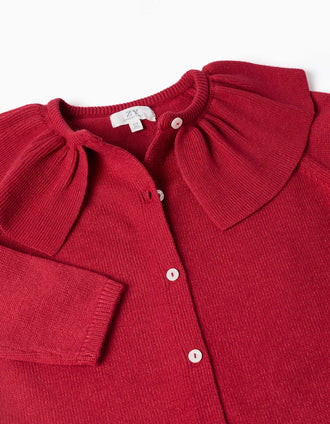 Cardigan de malha com maxi gola com folhos para menina, vermelho