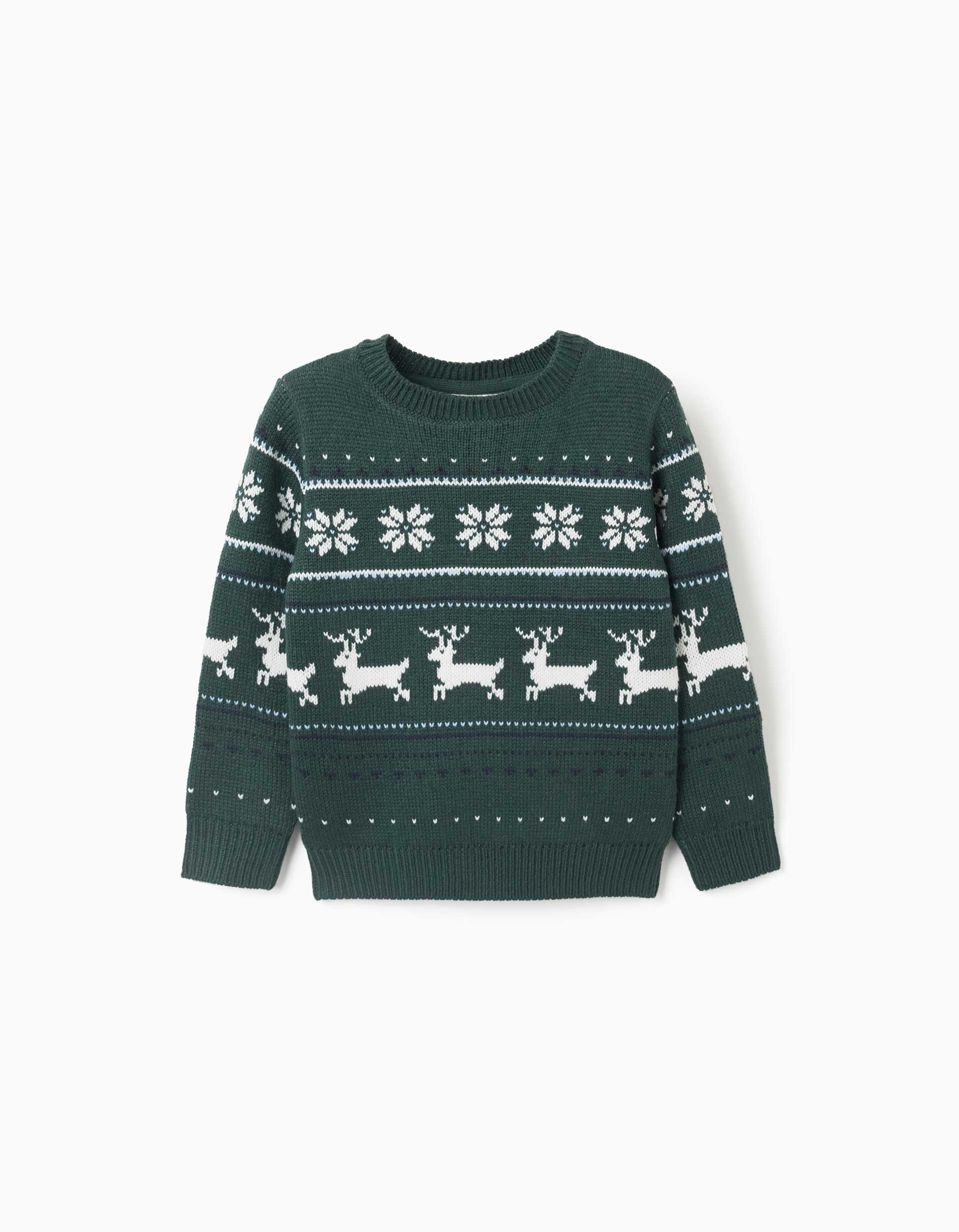Pull en maille avec jacquard pour garçon, vert foncé
