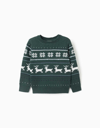 Pull en maille avec jacquard pour garçon, vert foncé
