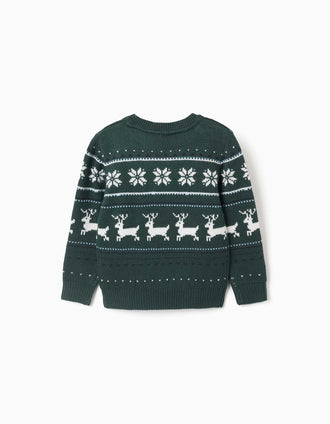 Pull en maille avec jacquard pour garçon, vert foncé