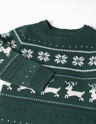 Pull en maille avec jacquard pour garçon, vert foncé