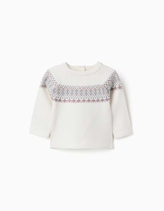 Jersey de punto con jacquard para recién nacida, blanco
