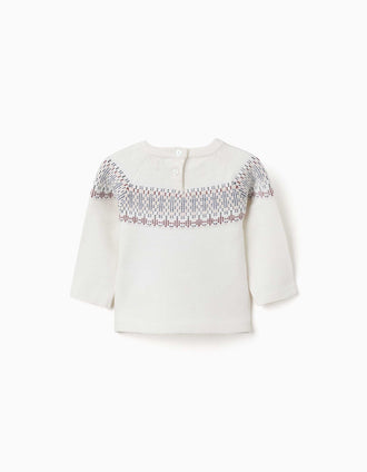 Jersey de punto con jacquard para recién nacida, blanco