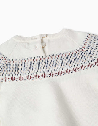 Jersey de punto con jacquard para recién nacida, blanco