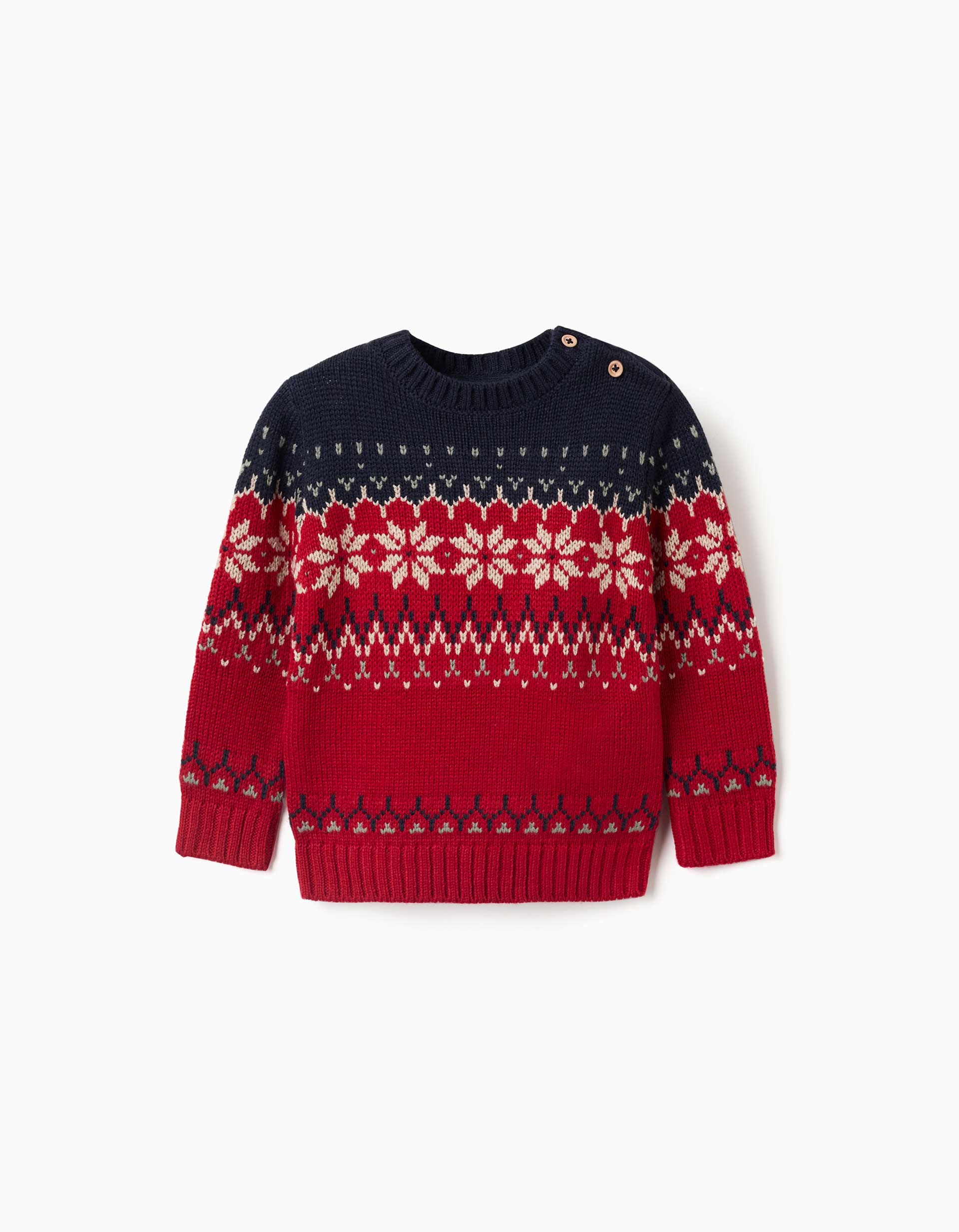 Pull en maille avec jacquard pour bébé garçon, bleu marine/rouge