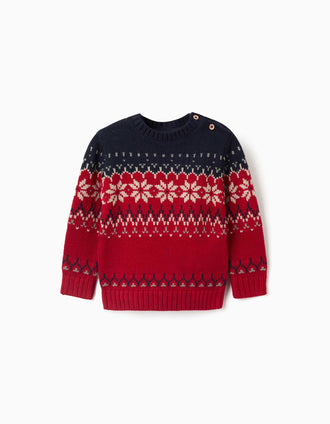 Pull en maille avec jacquard pour bébé garçon, bleu marine/rouge