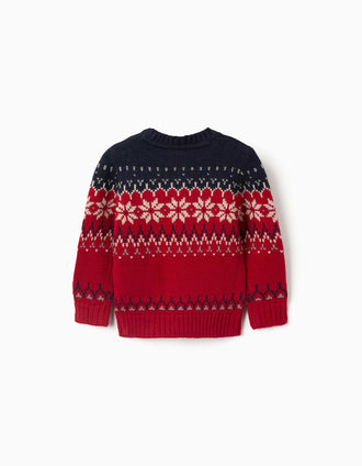 Pull en maille avec jacquard pour bébé garçon, bleu marine/rouge