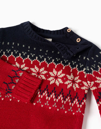 Pull en maille avec jacquard pour bébé garçon, bleu marine/rouge