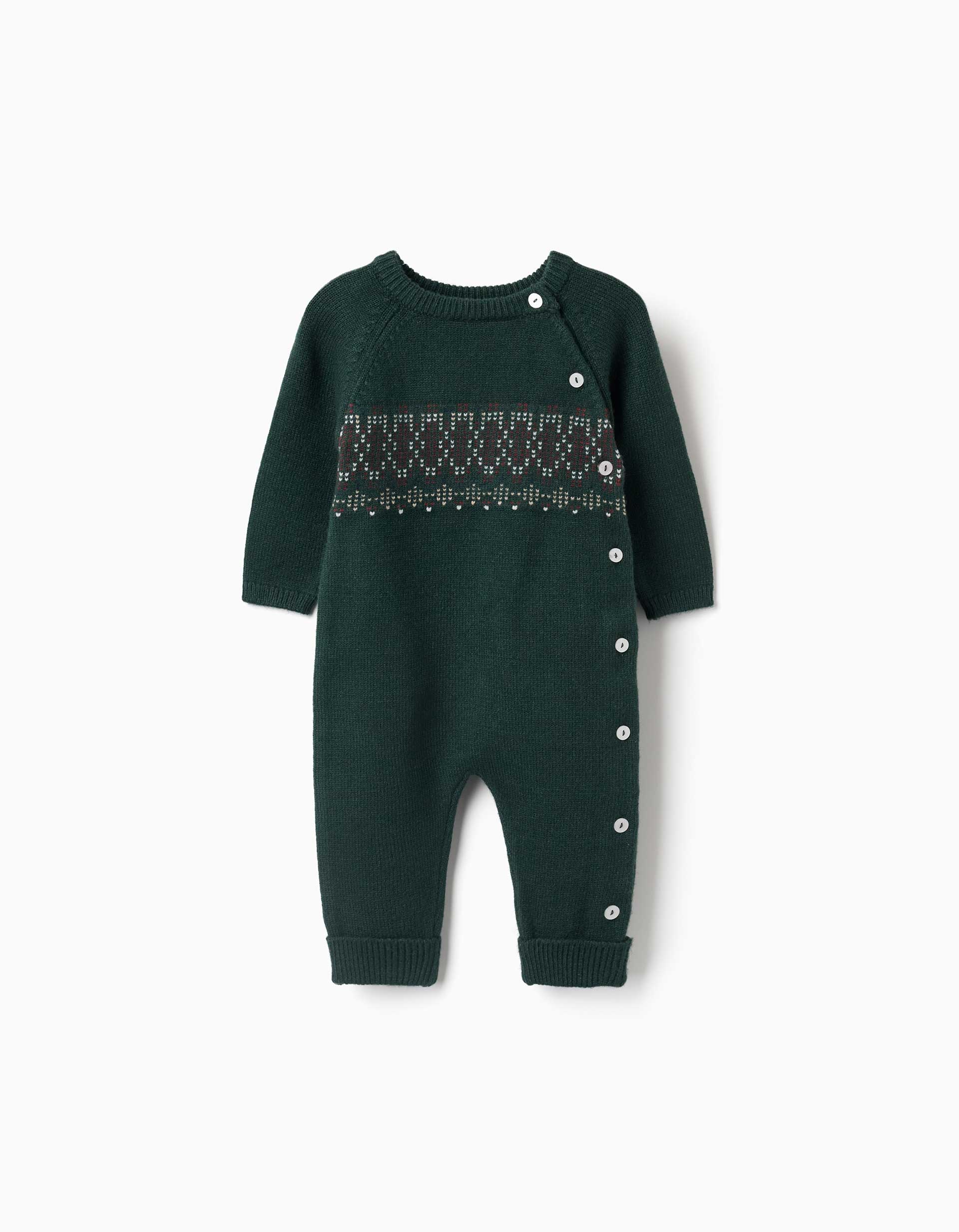 Pelele de punto con jacquard para recién nacido, verde oscuro