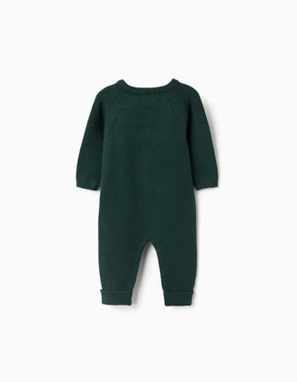 Pelele de punto con jacquard para recién nacido, verde oscuro