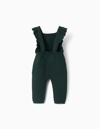 Peto de punto con tirantes con volantes para recién nacida, verde oscuro