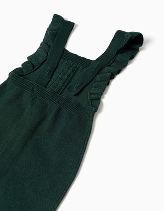 Peto de punto con tirantes con volantes para recién nacida, verde oscuro