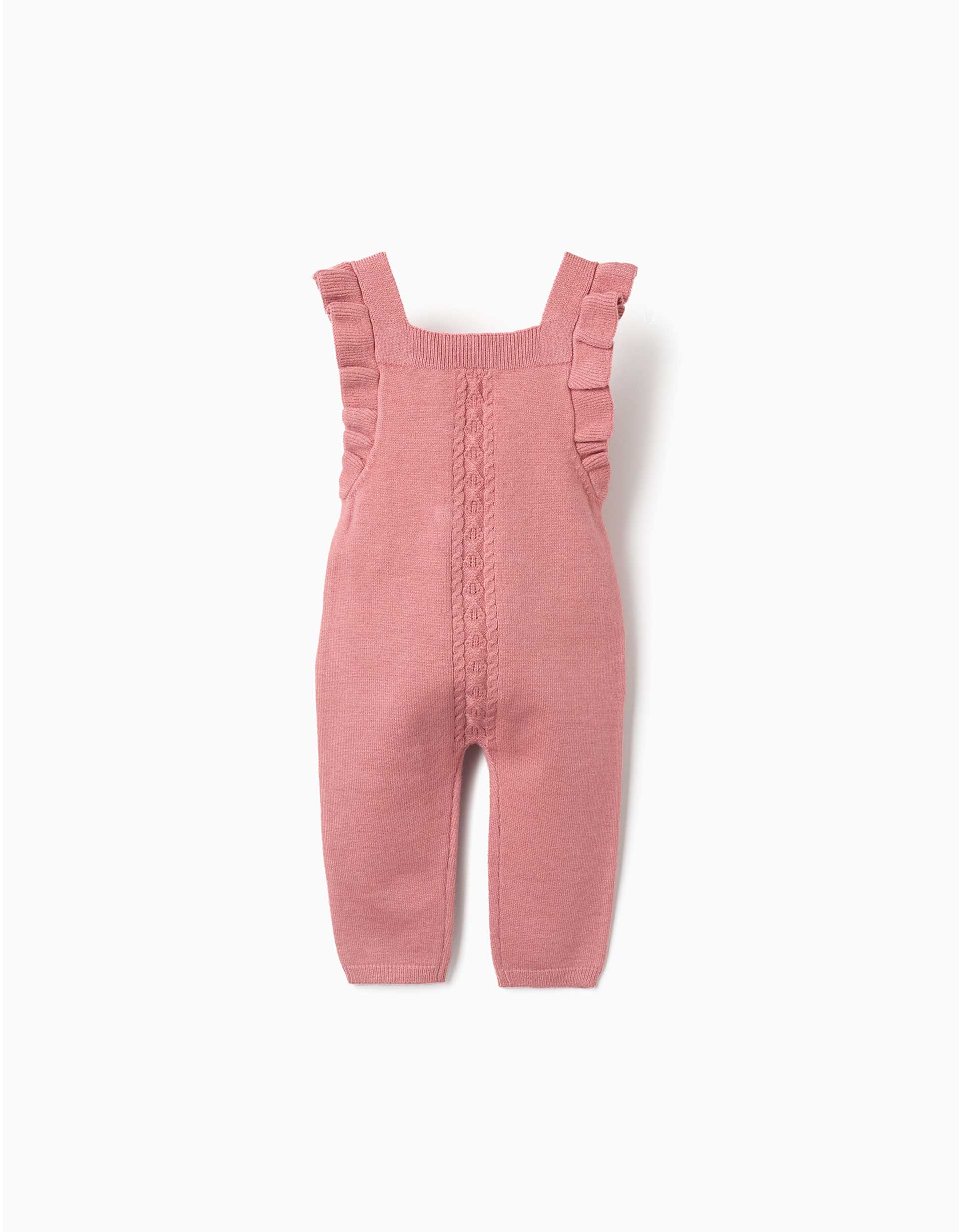 Peto de punto con tirantes con volantes para recién nacida, rosa