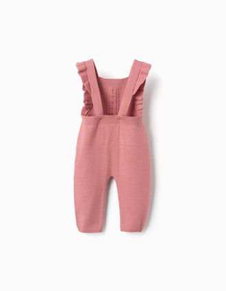 Peto de punto con tirantes con volantes para recién nacida, rosa