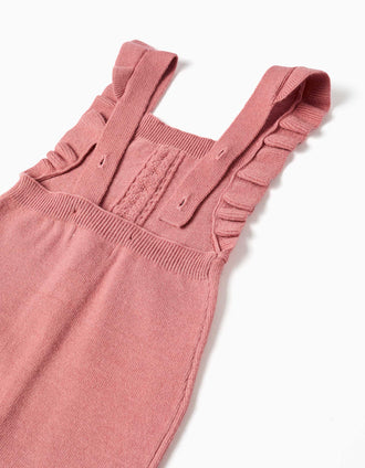 Peto de punto con tirantes con volantes para recién nacida, rosa