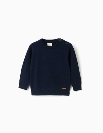 Camisola em mistura de lã para bebé menino, azul-marinho