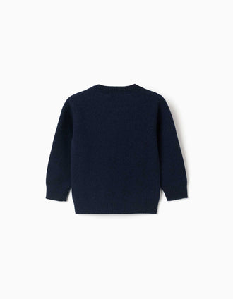 Camisola em mistura de lã para bebé menino, azul-marinho