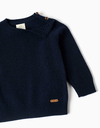 Camisola em mistura de lã para bebé menino, azul-marinho