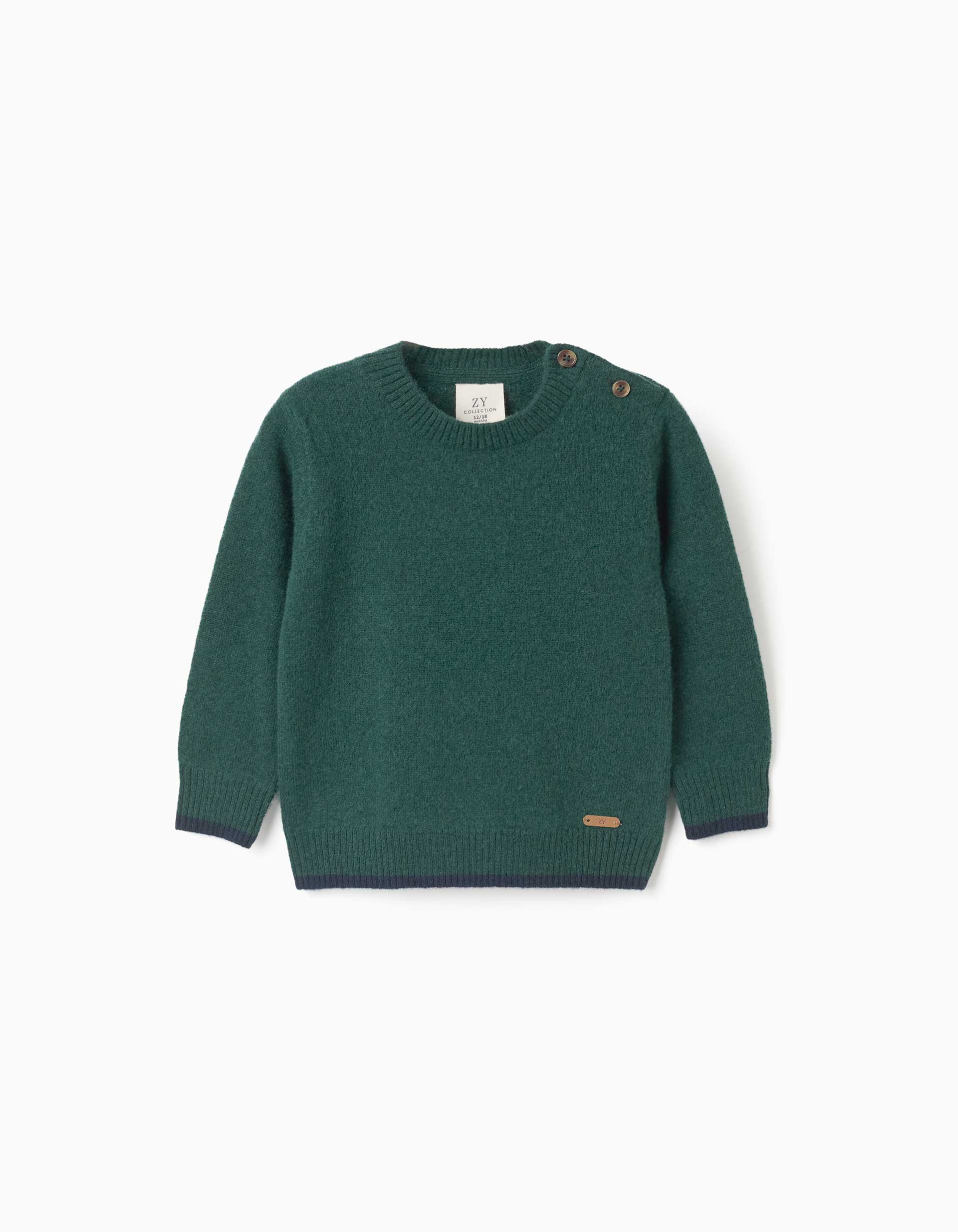 Wool blend jumper B&S for baby boys, dark green/navy blue