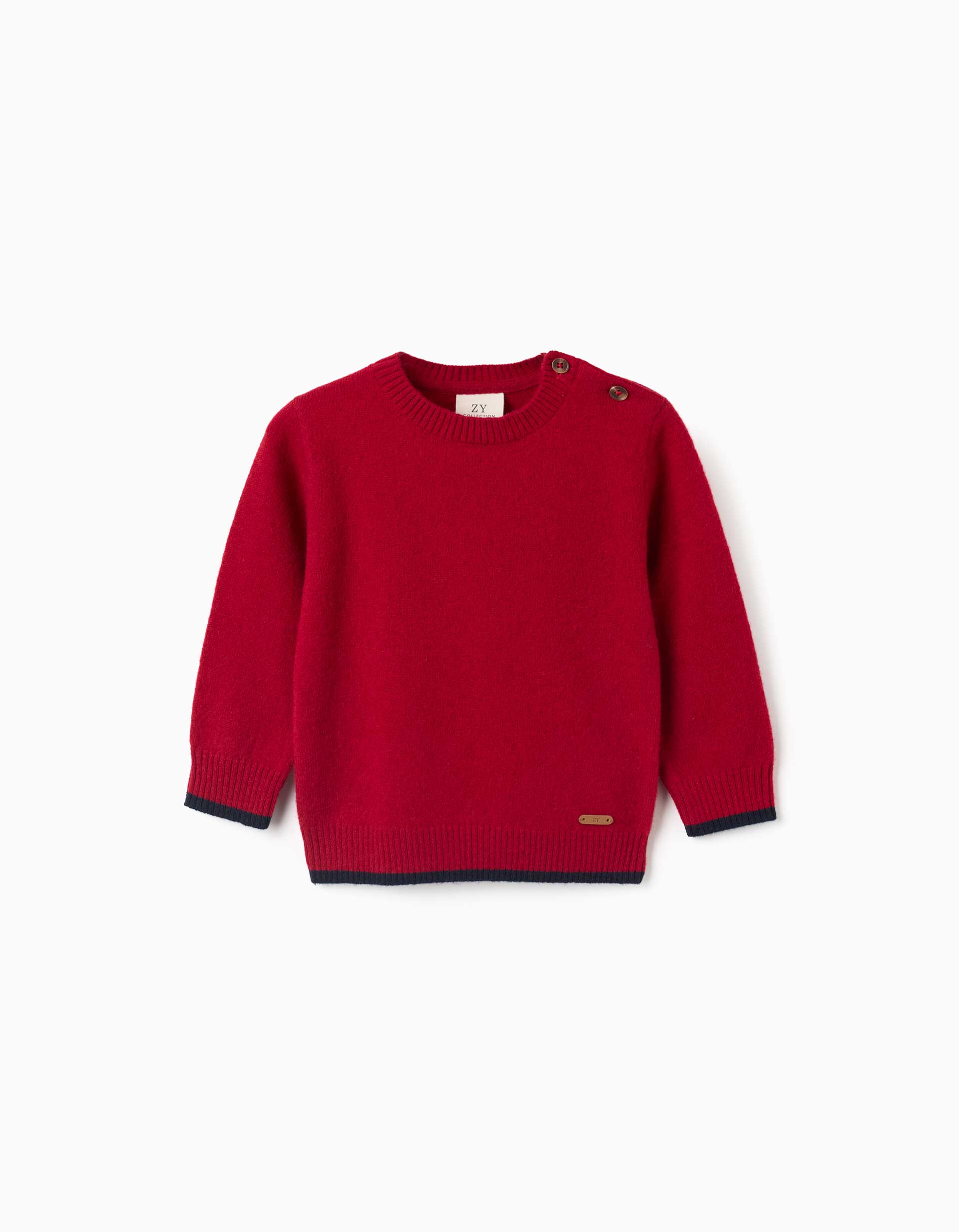 Camisola em mistura de lã para bebé menino, vermelho/azul-marinho