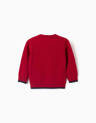 Camisola em mistura de lã para bebé menino, vermelho/azul-marinho