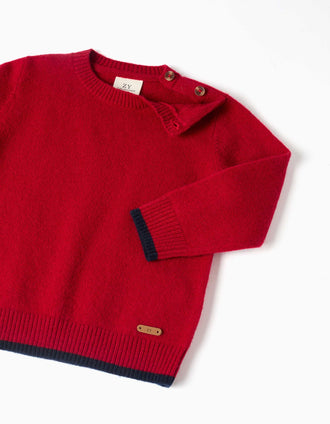 Camisola em mistura de lã para bebé menino, vermelho/azul-marinho