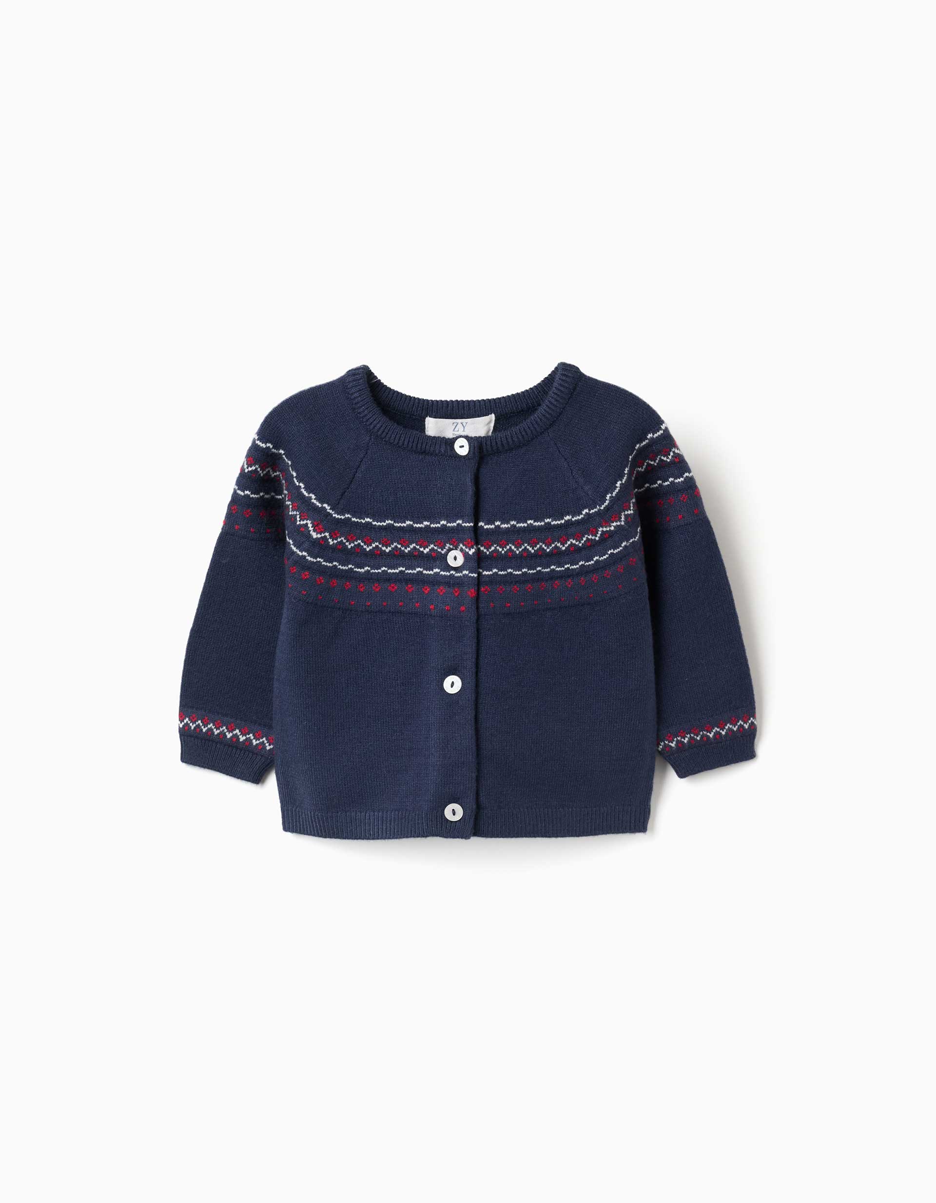 Cardigan en maille avec motif jacquard pour nouveau-nés, bleu marine