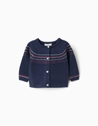 Cardigan en maille avec motif jacquard pour nouveau-nés, bleu marine