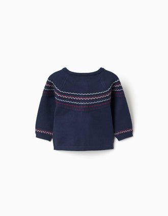 Cardigan en maille avec motif jacquard pour nouveau-nés, bleu marine