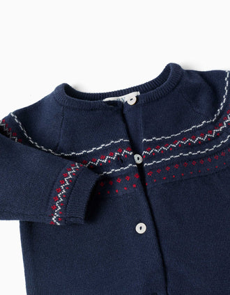 Cardigan en maille avec motif jacquard pour nouveau-nés, bleu marine