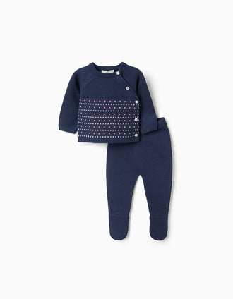 Camisola de malha e calças com jacquard para recém-nascidos, azul-marinho