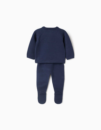 Camisola de malha e calças com jacquard para recém-nascidos, azul-marinho