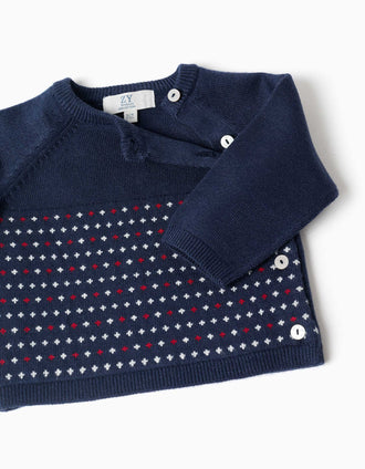 Camisola de malha e calças com jacquard para recém-nascidos, azul-marinho