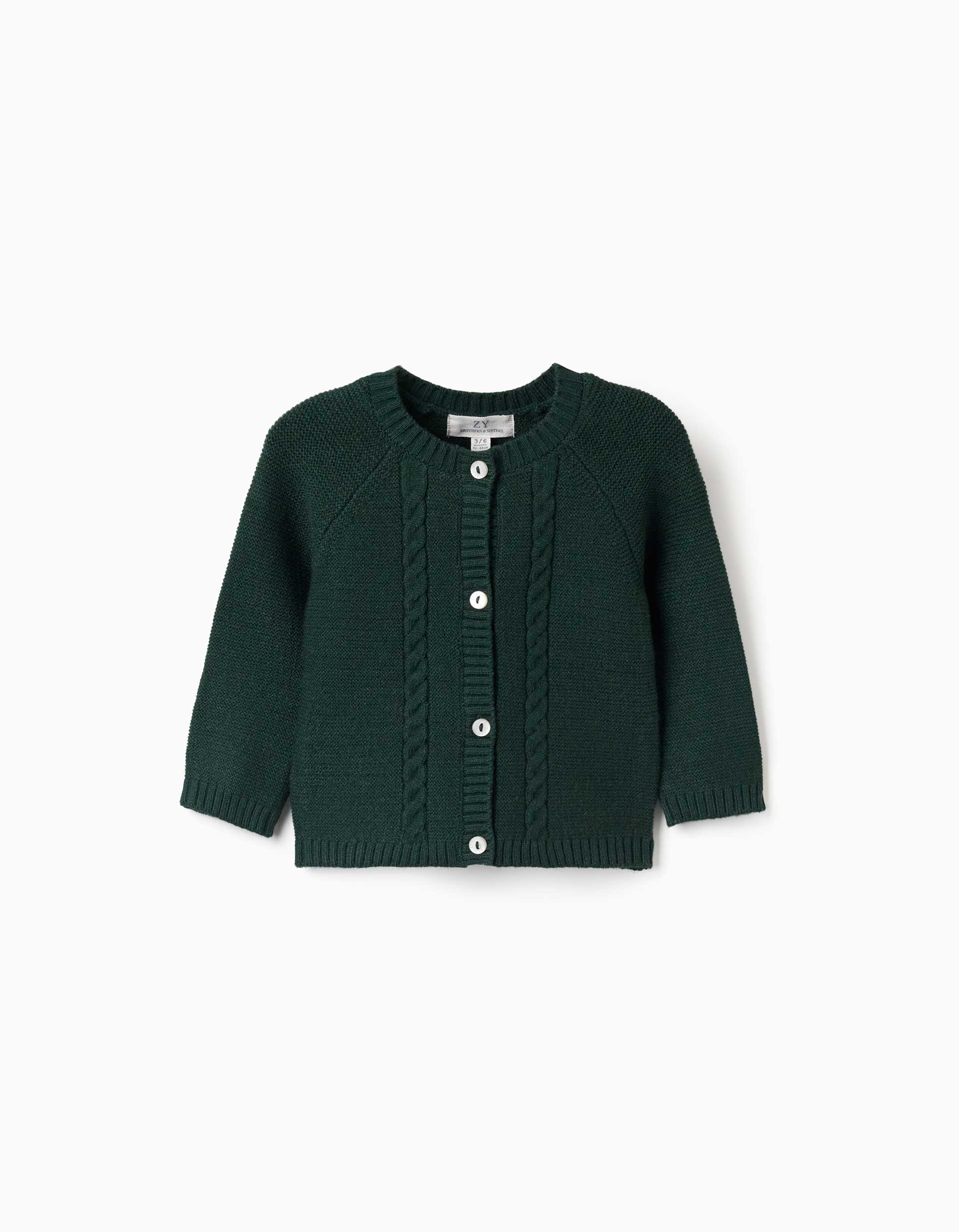 Cardigan en maille avec détails torsadés B&S pour nouveau-né, vert foncé