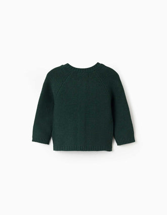 Cardigan en maille avec détails torsadés B&S pour nouveau-né, vert foncé