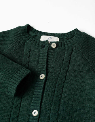 Cardigan en maille avec détails torsadés B&S pour nouveau-né, vert foncé