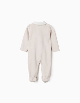 Pijama pelele de terciopelo estampado para recién nacidos, beige/blanco