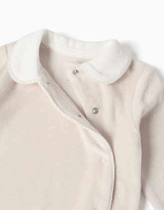 Pijama pelele de terciopelo estampado para recién nacidos, beige/blanco